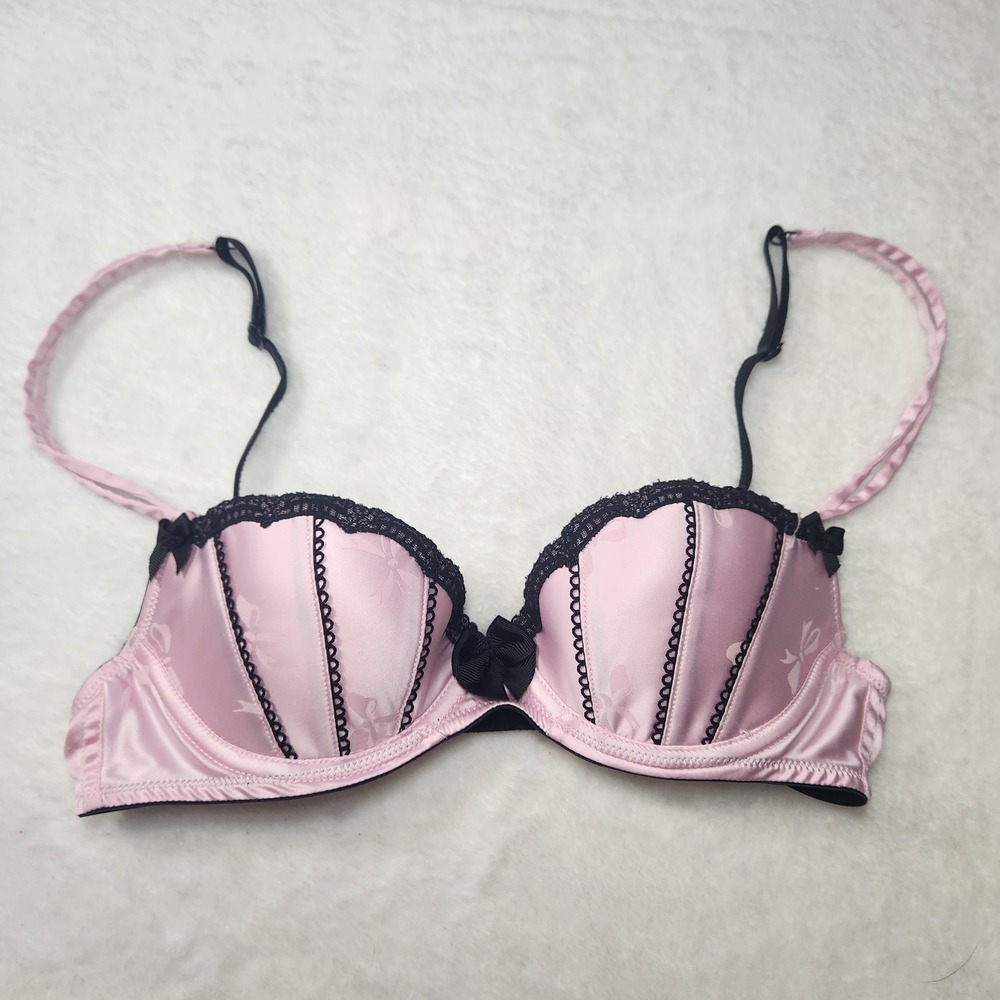 Vtg Victoria's Secret Sexy Little Things Pink Satin Bow Lace Demi Bra 34B Y2K
